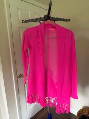 Lilly Pulitzer Bright Hot Pink Fringe Open-Front Cardigan
